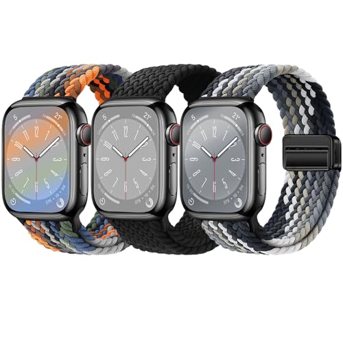 3 Pack Braided Sport Loop Band Compatible with Apple Watch Bands Ultra 3&2 1 49mm 46mm 45mm 44mm 42mm 41mm 40mm 38mm Men Women; Stretchy Nylon Solo Loop Strap for iWatch Series 11 10 9 8 7 6 SE 5 4 3 - color: Camouflage/Black/Black&Gray, size: 38MM/40MM/4