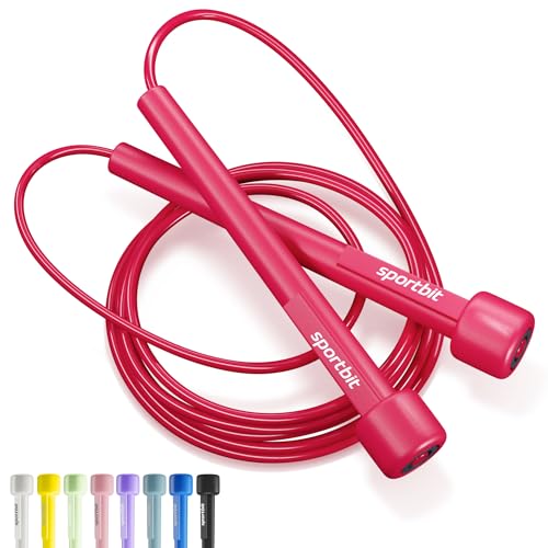 SPORTBIT Adjustable Jump Rope for Fitness and Exercise | Fitness and Exercise, Cardio, Boxing, and Weight Loss, Speed Rope, Men & Women - color: Magenta