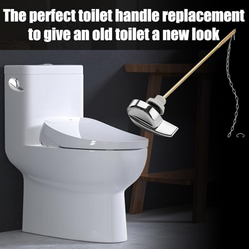 Toilet Handle Replacement Parts Kit, Side Mount Toilet Flush Handle for TOTO THU004-CP Trip Lvr for TOTO ST701, CST854, CST884 (Zinc Alloy & Copper Lever) - color: Bright Silver (Straight shape)