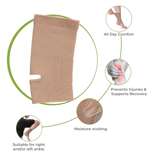 NeoTech Care Ankle Support Sleeve - Open Heel, Light, Elastic & Breathable Knitted Fabric - Medium Compression - For Men, Women, Kids - Right or Left Foot (Beige Color, Size S, 1 Unit) - color: Beige, size: Small (Pack of 1)