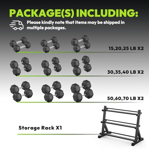 HANDBODE Dumbbell Set with 3-Tier Rack, 390-790 lb | Heavy Duty Weight Stand for Dumbbells, Space-Saving Metal Storage Organizer, Sturdy Dumbbell Holder for Home Gym - style: 690 lb Set (15-70 lb) *2 & Rack