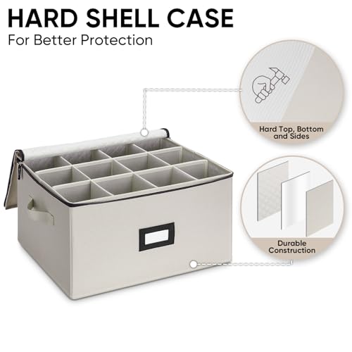 BALEINE China Storage Containers, Sturdy Quilted Wine Glass Storage, Plate Organizer with Carry Handles, Moving Boxes for Dishes, Cups, Mugs and Stemware (Wine Glass, Hard Shell Cream) - color: Cream, style: Wine Glass-Hard Shell