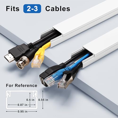ZhiYo Cord Hider Kit, Cord Covers for Wires on Wall, Self-Adhesive Cable Raceway, TV Cord Hider for Wall Mounted TV, Paintable Cable Management Cover Kit, 7X L14in x W0.95in x H0.55in, White - color: White, size: W0.95in X H0.55in X L99in