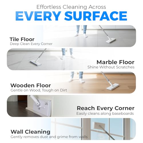 FlexiClamp Sweep & Mop Kit - Durable Cleaning Tool for Hardwood, Tile, Marble & Laminate Floors, Home, Kitchen Cleaning Essentials. (Include 10 Dry Cloths)