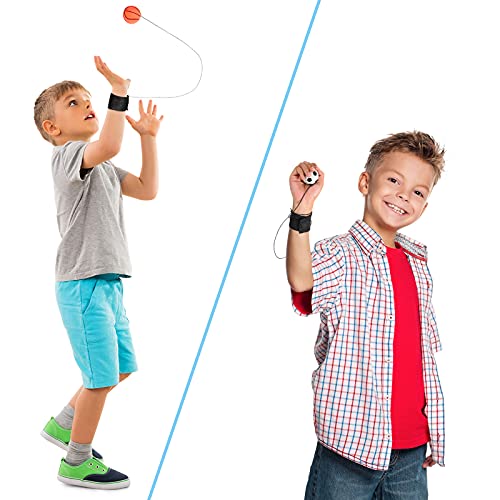 Skylety 6 Pcs Wrist Return Ball on a String 2.48 Inch Rebound Sport Balls with Elastic Strap Soccer Basketball Baseball Practice Party Favors Wrist Exercise and Fun Play for Kids Adults - size: 1.85 Inch