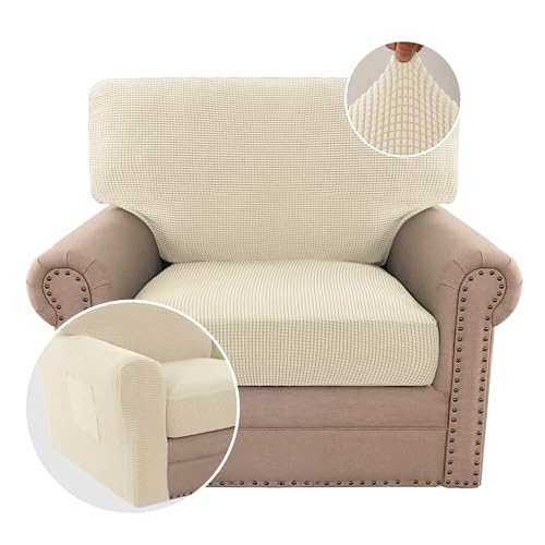 H.VERSAILTEX Multi-Pieces Chair Covers Stretch Couch Covers Form Fitted Seat and Back Cushions Covers (1 Seat Cover Plus 1 Back Cusion Cover, Bonus 2 Armrest Covers), Natural - color: Natural, size: 1 SEAT COVER + 1 BACK COVER+ 2 ARMREST COVERS
