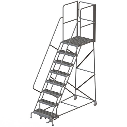 Tri-Arc RWSR108242-XR 8-Step Gateway Rear-Exit Steel Rolling Ladder with 30" Deep Top Platform, Grip Strut Tread with Handrails, 24" Wide Steps - size: 8-Step, style: Grip Strut Tread