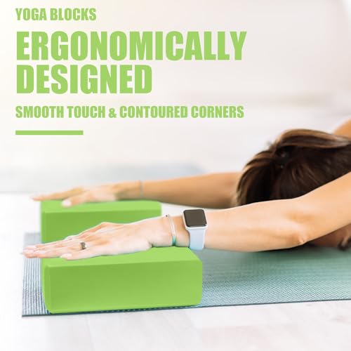 Septo 2 Pcs Yoga Blocks, 9x6x3 Inch Foam Blocks for Pilates | High density EVA foam Yoga Props lightweight non-slip surface for meditation stretching balance training - color: Green
