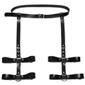Adjustable Elastice 2 Rows Leather Leg Harness Garter Belt Punk Gothic Thigh Ring Garter - color: Black 2 With Waist Belt