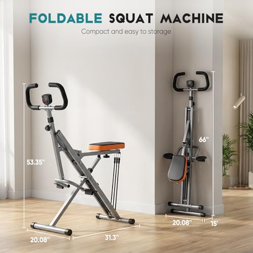 DUMOS Squat Machine, 330 LBS Capacity Heavy Duty Full Body Exercise Rower for Women with Adjustable Resistance, Foldable Glute Workout Equipment Exercise Machine for Home - color: Classic Silvery
