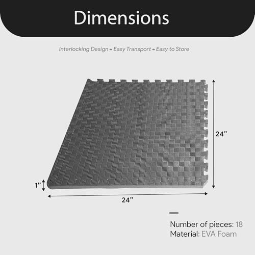 BalanceFrom 1" Extra Thick Puzzle Exercise Mat with EVA Foam Interlocking Tiles for MMA, Exercise, Gymnastics and Home Gym Protective Flooring, 72 Square Feet (Gray) | Tiles for Home Gym, Mat for Home Workout Equipment, Floor Padding for Kids, Gray, 24 in
