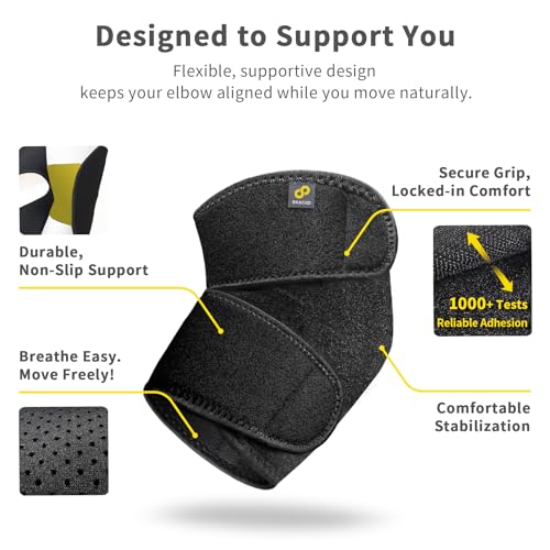 Bracoo Elbow Brace for Tendonitis Women Men, Tennis Elbow Compression Sleeve Wrap Support, Golfer's Elbow, Bursitis, Sprains, Strains, Sports Injury Recovery Joint, Arthritis Pain Relief, ES10 - color: Black
