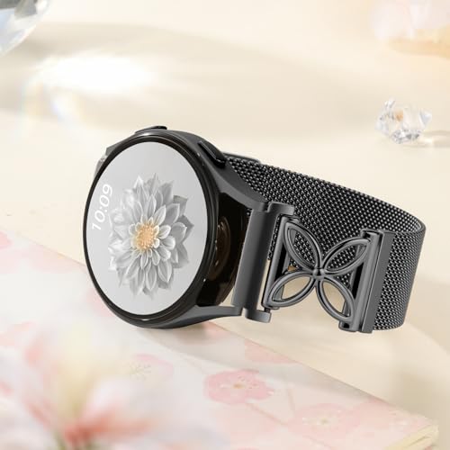 Getino Magnetic Metal Band Compatible with Galaxy Watch 7 Band 6 5 4 FE Active 2 40mm 44mm/Galaxy Watch 5 pro 45mm/Classic, Floral Dressy Milanese Strap for Samsung Watch Bands Women Stainless Steel - color: Black