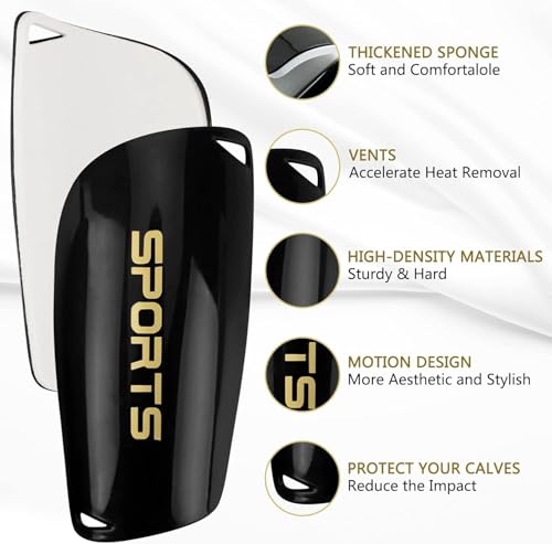2 Pair Soccer Shin Guards Kids Youth, Shin Pads for 3-15 Years Old Boys and Girls Football Games EVA Cushion Protection Reduce Shocks and Injuries Lightweight Equipment - color: Black and Blue, size: Large