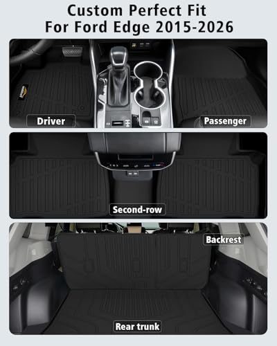 Floor Mats Custom for Ford Edge 2015-2024 2025 2026 ST Titanium SE SEL Sport Trunk Mat with Backrest Mat All Weather TPE Full Set Liners Cargo Protector & Door Sill Guards for Edge 2025 Accessories - size: For Ford Edge 2015-2026
