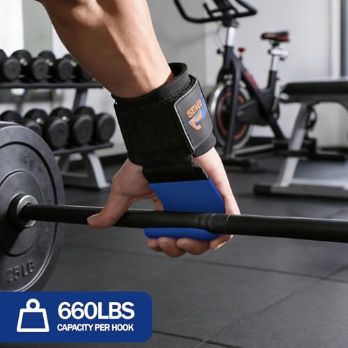 Weight Lifting Hooks (Pair), Heavy Duty Wrist Straps for Weightlifting, Hand Grip Support Lifting Hooks for Weight Lifting, Deadlifts, Pull Ups, Rows & Shrugs - color: Blue