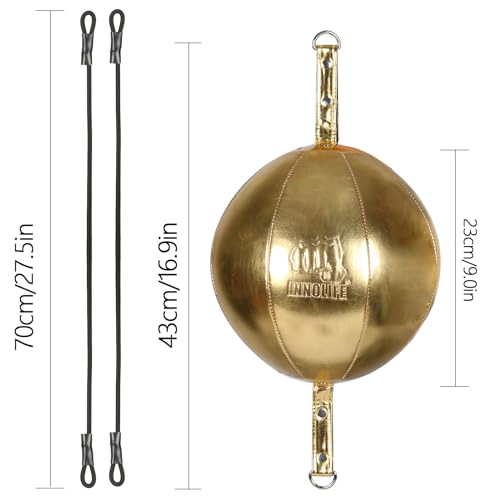 InnoLife Double End Punching Ball Striking Punching Bag Kit, Speed Striking Reflex Kit with Bungee Cords Perfect for Reaction, Agility, and Hand Eye Coordination Training - color: Gold