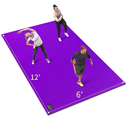 GXMMAT Extra Large Exercise Mat 16'x6'/12'x6'/10'x6'/8'x6'(7mm), Extra Wide Workout Mats for Home Gym Flooring, Non-Slip Thick Durable Cardio Mat for MMA,Plyo,Jump Rope,Weights,Fitness,Shoe-Friendly - color: Purple Grey, size: 6*12 FT