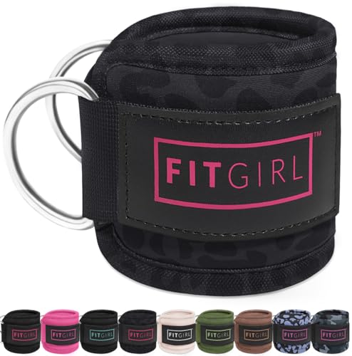 FITGIRL Ankle Strap for Cable Machine – Premium Padding and Comfort for Cable Exercise Machines, Cable Exercise Attachment for Home & Gym, Glute Workouts - Kickbacks, Leg Extensions, Hip Abductors - color: Black Leopard - Pair