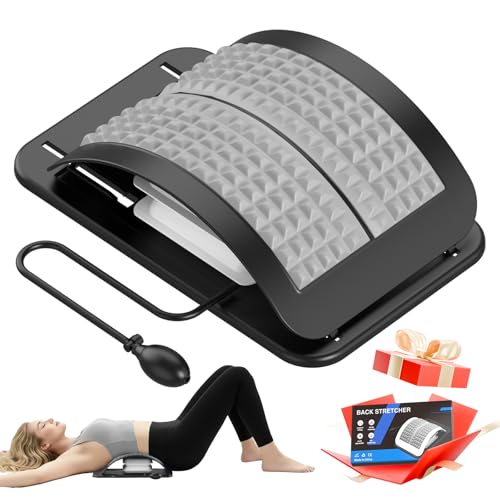 Back Stretcher for Lower Back Pain Relief, Adjustable Lumbar Traction Device, Ergonomic Spine Board with Acupressure Points, Back Massager for Spinal Decompression and Scoliosis - color: Grey