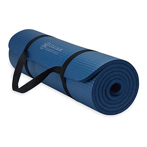 Gaiam Thick Yoga Mat, Exercise & Fitness Mat with Easy-Cinch Carrying Strap | Non-Slip NBR Foam | Joint Cushioning | Yoga, Pilates, Fitness & Floor Workouts | 72"L x 24"W - color: Navy