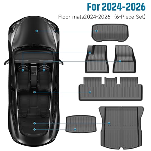 6-PCS All-Weather TPE Floor Mats Compatible with 2024-2026 Model 3 Highland | Flexible, waterproof, stain-proof, anti-slip, easy-clean interior guards - size: Compatible with Model 3 Highland (6-Piece Set)
