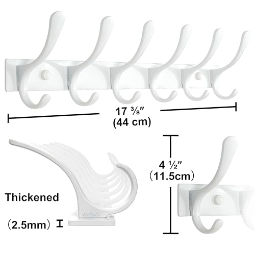 SKOLOO Heavy Duty Wall Mounted Coat Rack - 6 Hooks, Stainless Steel, Sturdy Coat Hooks for Hanging Clothes, Jacket, Hat, White - color: White, size: 6 Hook(1 Pack)