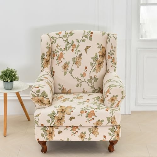 CRFATOP 2 Piece Stretch Wingback Chair Cover Printed Wing Chair Slipcovers Spandex Fabric Wingback Armchair Covers with Elastic Bottom for Living Room Bedroom Wingback Chair,C10 - color: Color C10