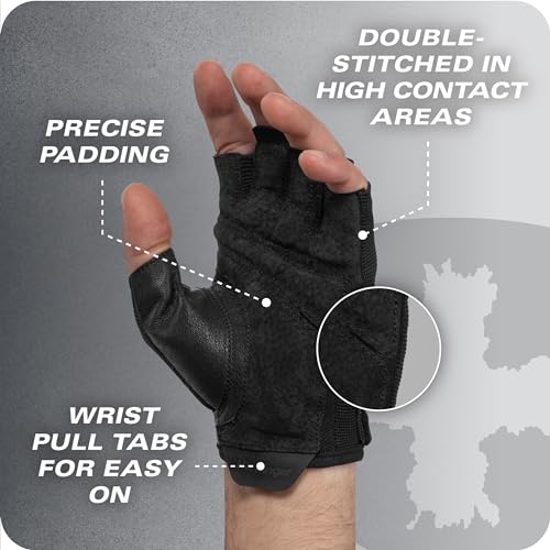 Power Gloves 3.0 - Durable Half Finger Weightlifting Gloves with Adjustable Wrist Closure, Breathable Leather Palm, Men's - color: Black, size: X-Large