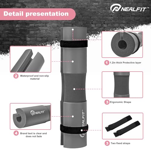 NEALFIT Barbell Pad Squat Pad for Squats—Squat Bar Pad—Great for Weightlifting,Lunges and Hip Thrusts—Foam Sponge Pad—Fit Standard and Olympic Bars Perfectly - color: Grey