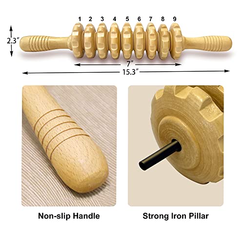 2Pcs Manual Massager Wooden Roller Trigger Point Massager Stick for Fascia, Cellulite, Muscle & Abdomen, Body Therapy Massager, Muscle Belly Relief Tool - color: Wood+coffee