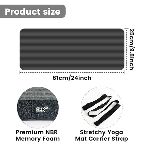 Yoga Knee Pad Cushion, 24 x 9.8 x 0.8 in Thick Mini Yoga Mat, Odor-Free NBR Workout Mat with Storage Strap, Small Exercise Mat for Yoga, Pilates, Kneeling, Planks & Home Gym - color: Black