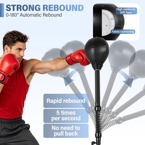 Cobras Reflex Bag Boxing Boxing Speed Bag with Stand 57-72in Height Adjustable Standing Punching Bags for Adults Speed Ball Kickboxing Bags for Training Stress Relief and Fitness