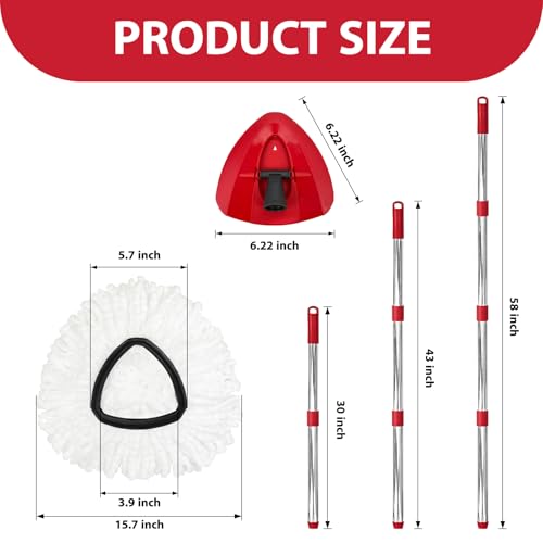 Nuorest Spin Mop Replacement Set for EasyWring 1-Tank System, Includes 2 Microfiber Mop Heads, 1 Adjustable Spin Mop Handle (30"-58"), 1 Spin Base, Floor Cleaning(No Bucket) - size: 2 Heads+1 Handle+1 Base(1-TANK)