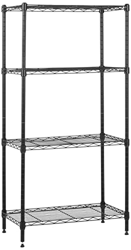 Amazon Basics 4-Shelf Steel Wire Storage Shelves for Garage, Adjustable Metal Shelving Unit, 200 lbs Per Shelf, 23.2" W x 48" H x 13.4" D, Black | Sturdy - color: Black, size: 23.2"L x13.4" W x 48"H, style: 4 -Shelf
