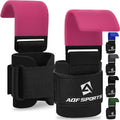 AQF Weight Lifting Hooks (Pair) - Neoprene Padded Wrist Strap for Deadlift - color: Pink