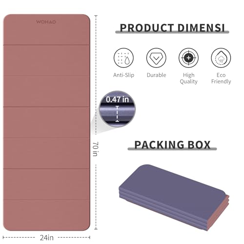 7-Fold Yoga Mat 70"x24" - 1/2 Inch Thick | Folding Exercise Mat, Compact Non-Slip TPE Mat, For Travel, Storage, Yoga & Home Gym, Lightweight & Portable - color: Pink + Navy