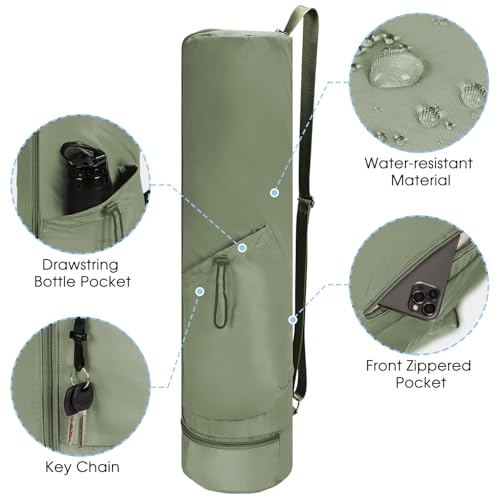 sportsnew Yoga Mat Bag, Full Zip Cargo Yoga Mat Carrier Bag with Drawstring Water Bottle Pocket and Bottom Wet Pocket, Exercise Yoga Mat Carrier Holder Multi-Functional Storage Bag Patent Pending - color: Army Green, size: Medium pocket