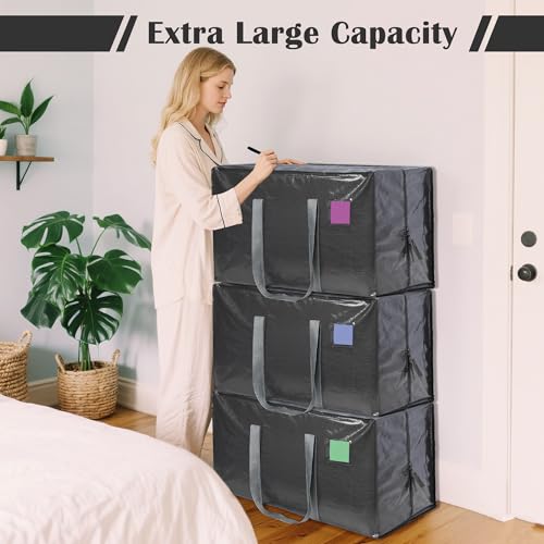12 Pack Moving Bags with Full-Open Side Zipper, Extra Large 93L Heavy Duty Waterproof Foldable Storage Totes for College Dorm, Moving & Home Organization Gray - color: Gray, size: 12Pack