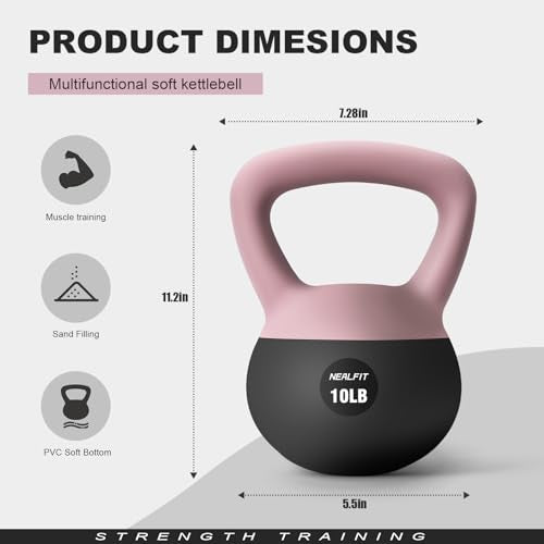 NEALFIT Soft Kettlebell 5LB/10LB/15LB/20LB/25LB, Kettlebells for Home Gym Strength Training, Anti-Slip Fitness Weights for Men Women - color: 20LB Pink-Graphite Black