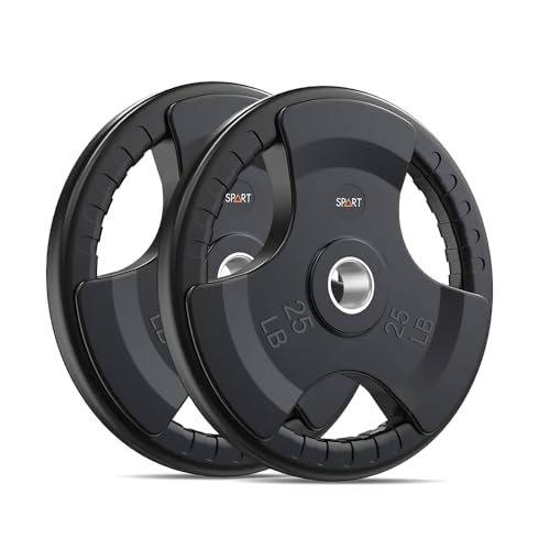SPART Weight Plate 2-Inch Rubber Coated Olympic Grip Plate for Barbell,Solid Cast Iron Weight Plates in Pairs or Single for Strength Training,Weightlifting,Crossfit,Home Gym(5LB/10LB/25LB/35LB/45LB) - style: 25lb Pair