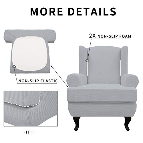 Easy-Going Stretch Wingback Chair Sofa Slipcover 2-Piece Sofa Cover Furniture Protector Couch Soft with Elastic Bottom, Spandex Jacquard Fabric Small Checks Silver Gray - color: Silver Gray