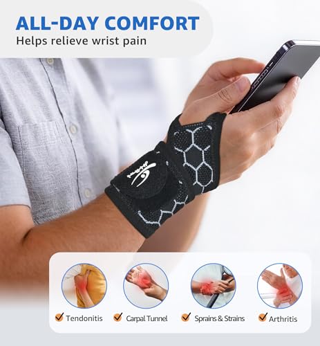 HiRui Upgraded 3D Knit Breathable Wrist Brace Wrist Wrap, Extended Length Adjustable Compression Strap, Elastic Support for Wrist Pain Relief, Carpal Tunnel, Sports, Gym & Daily Use (2, Black) - color: Black