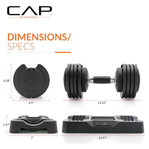 CAP ADJUSTABELL Adjustable Dumbbell Set, Premium Quick Select Adjustable Weights for Strength Training, Singles & Pairs, 12.5 LB, 25 LB & 55 LB, Round & Hex Dumbbells, Multiple Grip Handle Options - size: 25 lb - Honeycomb Black Handle, style: Pair