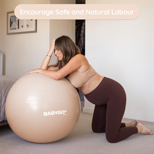 BABYGO Birthing Ball - Pregnancy Yoga Labor & Exercise Ball & Book Set Trimester Targeting, Maternity Physio, Birth & Recovery Plan Included Anti Burst Eco Friendly - color: Nude, size: 75cm - Manual