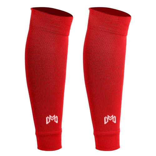 MediCaptain Pre Cut Soccer Sock Sleeves, Companion for Soccer Grip Socks, Securely Holds Shin Guards, Compression Leg Warmer - color: Red