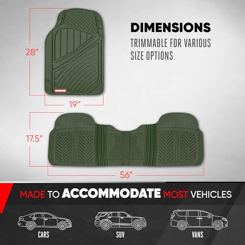 Motor Trend FlexTough Performance All Weather Rubber Car Floor Mats - 3 Piece Floor Mats Automotive Liners for Cars Truck SUV, Heavy-Duty Waterproof (Green) - color: Green
