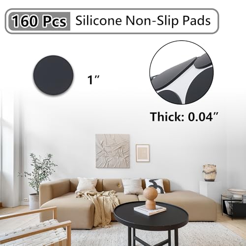 Jayen 160 Pcs Non Slip Self-Adhesive Silicone Cuttable Furniture Pads, Anti-Sliding Anti-Scratch Rubber Floor Protectors for Any Furniture and Appliances - Black (Matte) - size: Black