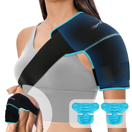 Comfytemp Shoulder Ice Pack Wrap Shoulder Brace Compression Sleeve for Shoulders Pain Relief, 2 Gel Ice Packs for Injuries Reusable, Cold Therapy for Rotator Cuff Recovery, Fathers Day Dad Gifts Men - color: Black - 2 Gel Pack+1 Brace
