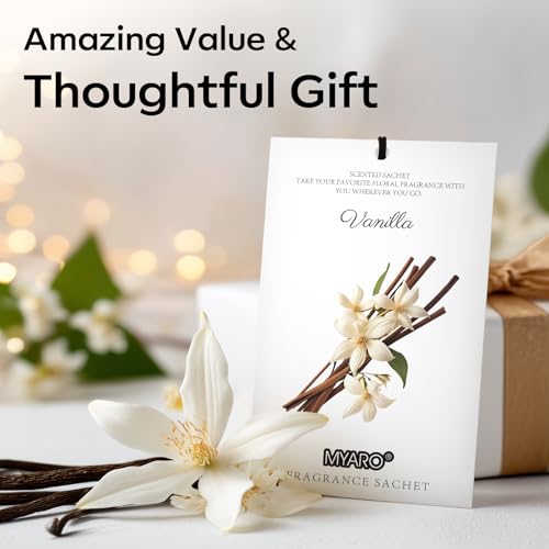 MYARO 12 Packs Vanilla Scented Sachets for Drawer and Closet, Long-Lasting Closet Sachet Bags Drawer Deodorizers Fresh Scents, Home Fragrance for Lover - color: Vanilla